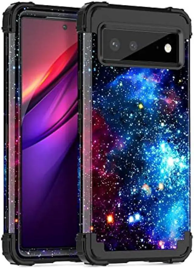 Main image of Miqala Compatible with Google Pixel 6 Case,Shiny in The Dark Three Layer Heavy Duty Shockproof Hard Plastic Bumper +Soft Silicone Rubber Protective Case for Google Pixel 6,Blue Sky