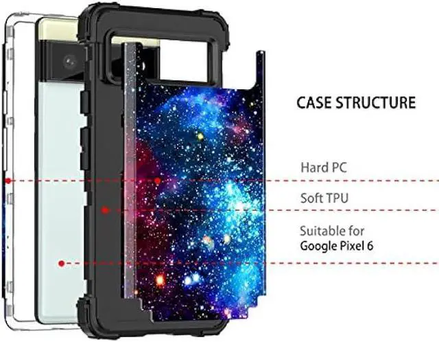 Alt view image 2 of 7 - Miqala Compatible with Google Pixel 6 Case,Shiny in The Dark Three Layer Heavy Duty Shockproof Hard Plastic Bumper +Soft Silicone Rubber Protective Case for Google Pixel 6,Blue Sky