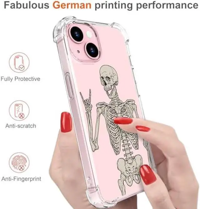Alt view image 5 of 6 - Hungo Compatible with iPhone 15 Plus Case Skull Skeleton Cute Clear with Design, Girly for Women Girls Floral Transparent Case Compatible with iPhone 15 Plus Skull Skeleton