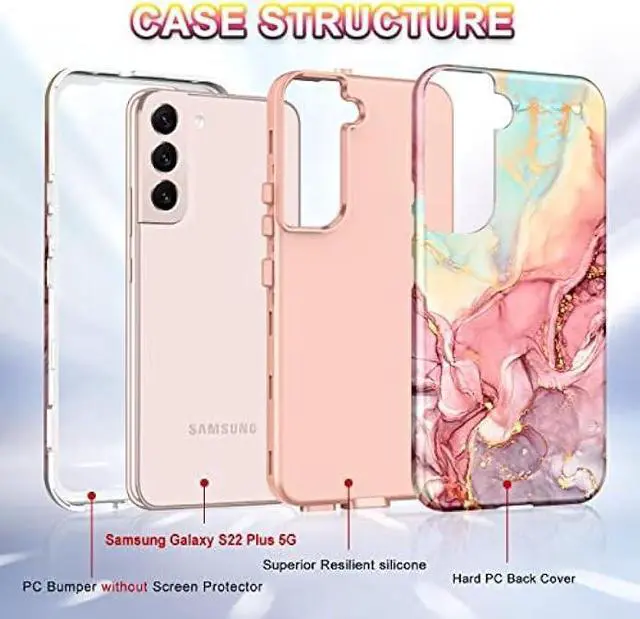 Alt view image 3 of 6 - Btscase for Samsung Galaxy S22+/S22 Plus 5G Case, Marble Pattern 3 in 1 Heavy Duty Shockproof Full Body Rugged Hard PC+Soft Silicone Drop Protective Women Girl Covers for S22+/S22 Plus, Rose Gold