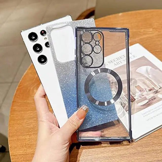 Alt view image 3 of 6 - phylla for Samsung Galaxy S22 Ultra Magnetic Gradient Glitter Phone Case Compatible with Magsafe Luxury Plating Cute Bling Clear Cover for Women Soft Shockproof Bumper for S22 Ultra 6.8 5g (Silver)