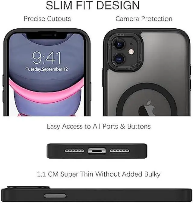 Alt view image 3 of 6 - BENTOBEN iPhone 11 Phone Case, Phone case iPhone 11 Magnetic Case [Compatible with MagSafe] Translucent Matte Slim Shockproof Anti-Fingerprint Anti-Scratch Protective Cover for iPhone 11 6.1 Black
