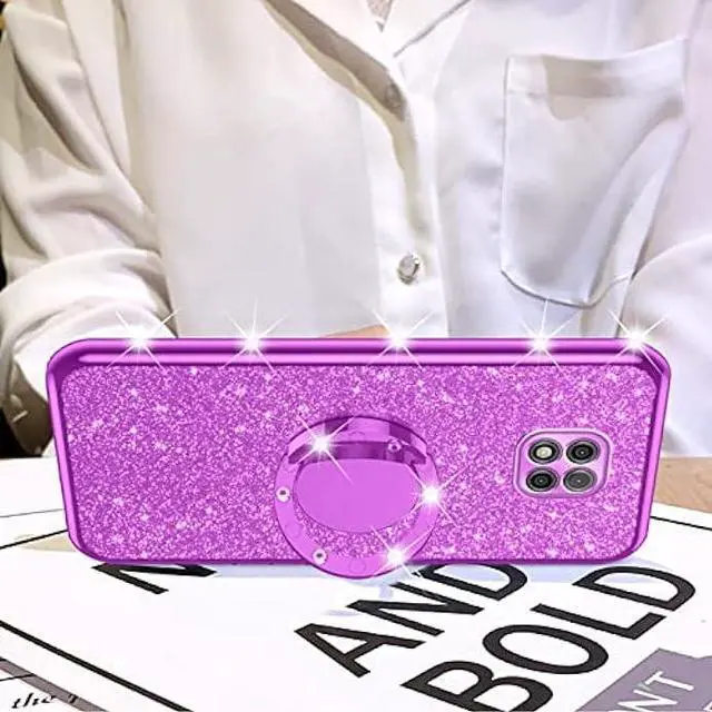 Alt view image 4 of 7 - nancheng Case for Moto G Power 2021 Cute Girls Women Glitter Soft TPU Cover with Ring Kickstand Strap Lanyard Bumper Shockproof Protective Cell Phone Case for Motorola G Power 2021 - Purple