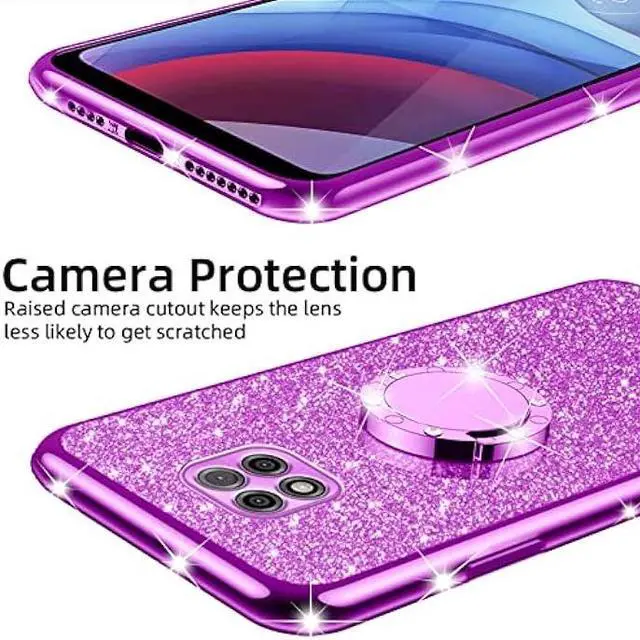Alt view image 5 of 7 - nancheng Case for Moto G Power 2021 Cute Girls Women Glitter Soft TPU Cover with Ring Kickstand Strap Lanyard Bumper Shockproof Protective Cell Phone Case for Motorola G Power 2021 - Purple
