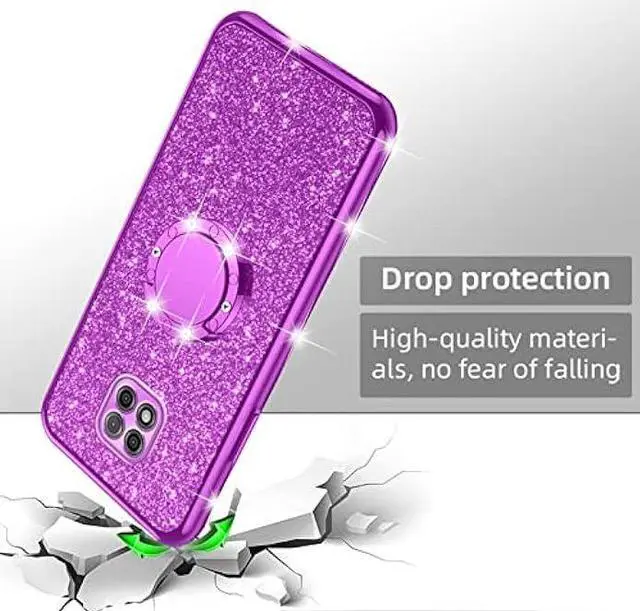 Alt view image 7 of 7 - nancheng Case for Moto G Power 2021 Cute Girls Women Glitter Soft TPU Cover with Ring Kickstand Strap Lanyard Bumper Shockproof Protective Cell Phone Case for Motorola G Power 2021 - Purple