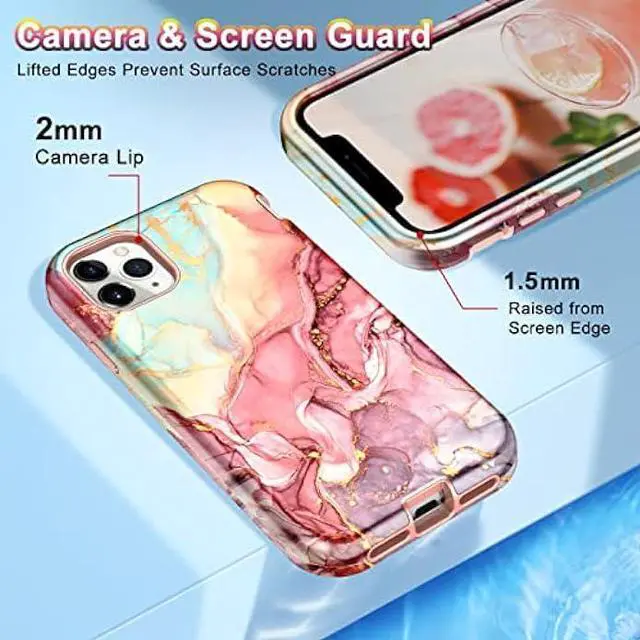 Alt view image 3 of 6 - Btscase for iPhone 11 Pro Max Case 6.5 inch,Marble Pattern 3 in 1 Heavy Duty Shockproof Full Body Hard PC+Soft Silicone Drop Protective Women Girls Cover, Rose Gold
