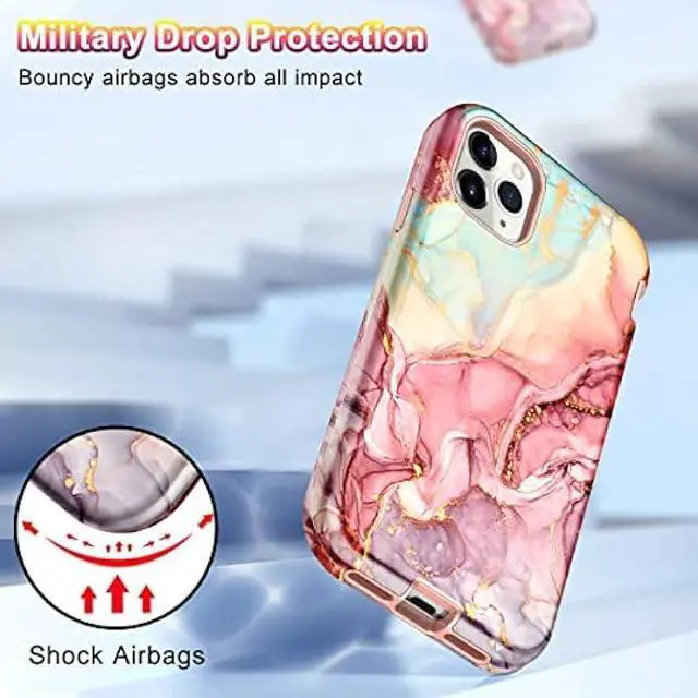 Alt view image 4 of 6 - Btscase for iPhone 11 Pro Max Case 6.5 inch,Marble Pattern 3 in 1 Heavy Duty Shockproof Full Body Hard PC+Soft Silicone Drop Protective Women Girls Cover, Rose Gold