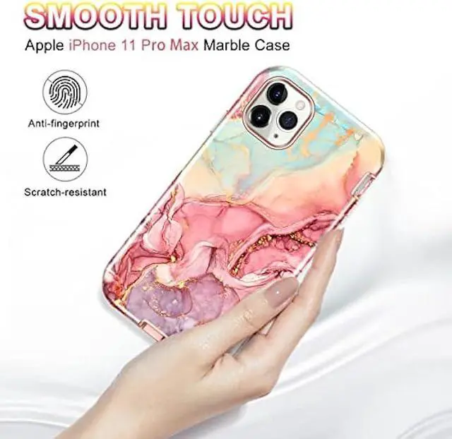 Alt view image 6 of 6 - Btscase for iPhone 11 Pro Max Case 6.5 inch,Marble Pattern 3 in 1 Heavy Duty Shockproof Full Body Hard PC+Soft Silicone Drop Protective Women Girls Cover, Rose Gold