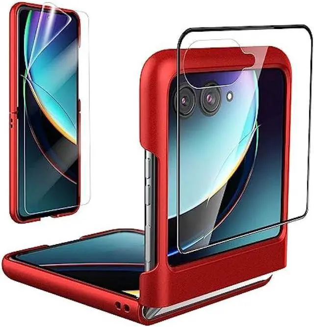 Main image of Foluu Slim Fit Case for Motorola Razr Plus 2023, with 1 Pack Soft Inner TPU Moto Razr Plus 2023 Screen Protector, 1 Pack Front Built-in Screen Protector, Matte PC Cover for Motorola Razr+ 2023 Red