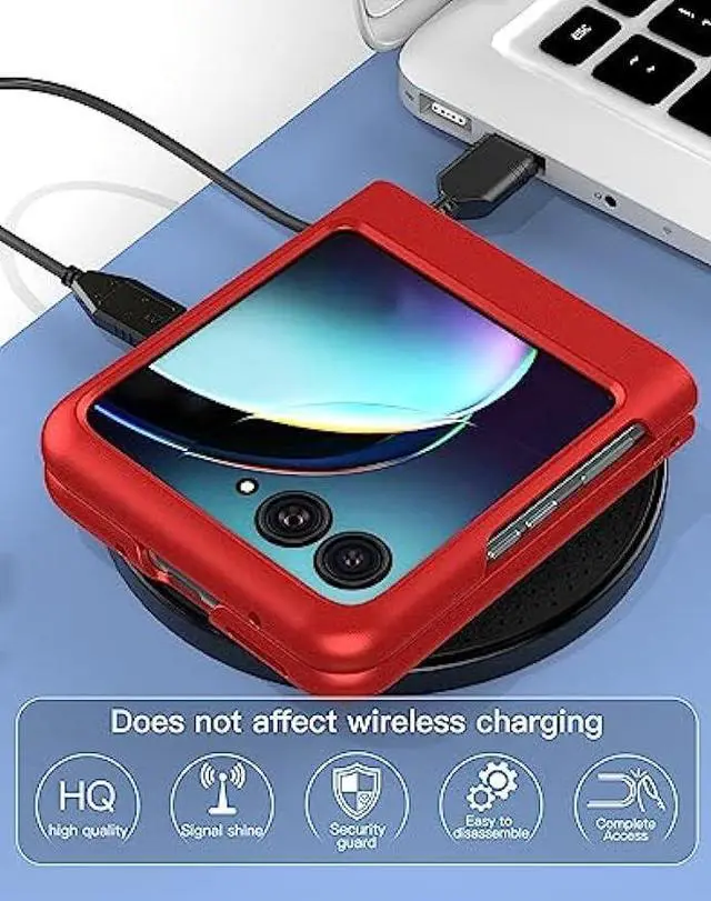 Alt view image 6 of 6 - Foluu Slim Fit Case for Motorola Razr Plus 2023, with 1 Pack Soft Inner TPU Moto Razr Plus 2023 Screen Protector, 1 Pack Front Built-in Screen Protector, Matte PC Cover for Motorola Razr+ 2023 Red