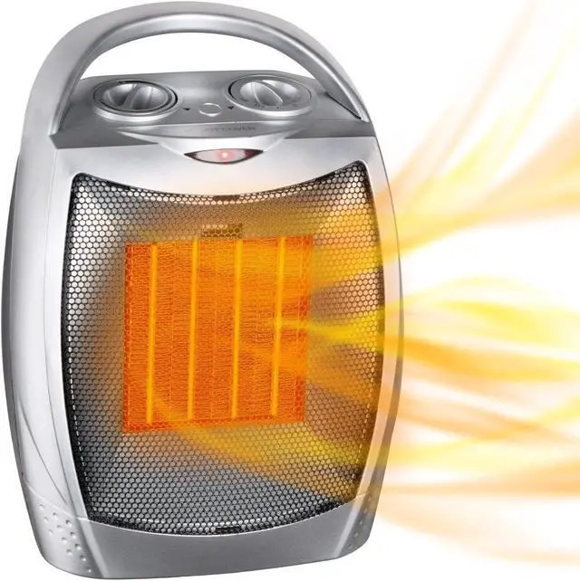 Main image of Portable Electric Space Heater with Thermostat, 1500W/750W Safe & Quiet Ceramic Heater Fan, Heat Up 200 sq. Ft for Office Room Desk Indoor Use (Silver)