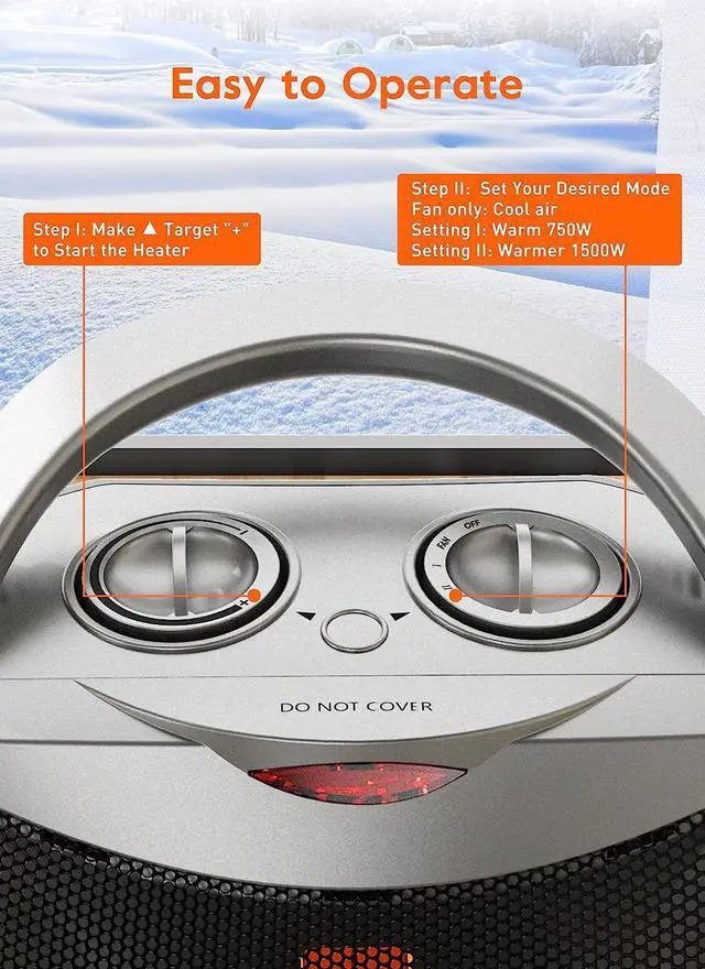 Alt view image 6 of 7 - Portable Electric Space Heater with Thermostat, 1500W/750W Safe & Quiet Ceramic Heater Fan, Heat Up 200 sq. Ft for Office Room Desk Indoor Use (Silver)
