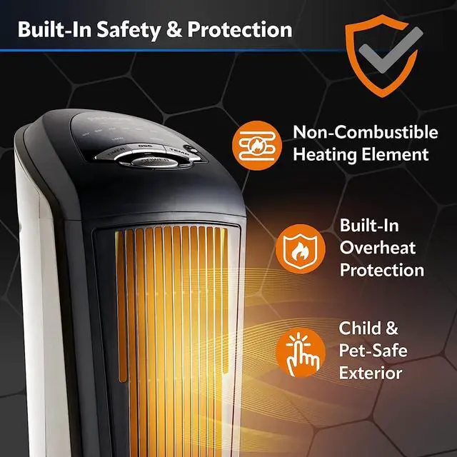 Alt view image 4 of 7 - Lasko Oscillating Ceramic Tower Space Heater for Home with Adjustable Thermostat, Timer and Remote Control, 22.5 Inches, Grey/Black, 1500W, 751320