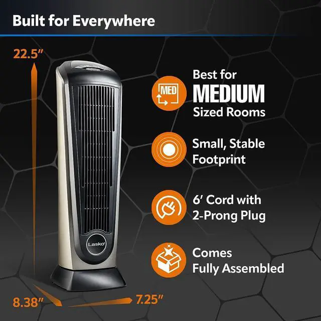 Alt view image 5 of 7 - Lasko Oscillating Ceramic Tower Space Heater for Home with Adjustable Thermostat, Timer and Remote Control, 22.5 Inches, Grey/Black, 1500W, 751320