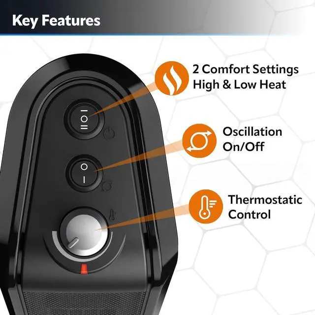 Alt view image 3 of 7 - Lasko Oscillating Ceramic Space Heater for Home with Overheat Protection, Thermostat, and 3 Speeds, 15.7 Inches, Black, 1500W, CT16450, Small, 4 Pounds