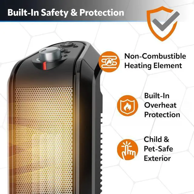 Alt view image 4 of 7 - Lasko Oscillating Ceramic Space Heater for Home with Overheat Protection, Thermostat, and 3 Speeds, 15.7 Inches, Black, 1500W, CT16450, Small, 4 Pounds
