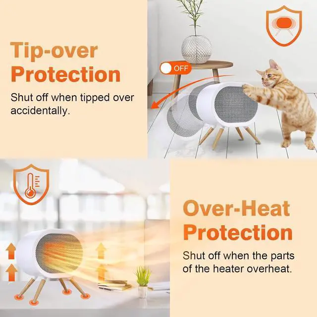 Alt view image 5 of 7 - 1000W Small Space Heaters for Indoor Use, PTC Fast Heating Ceramic Heater, Cute Portable Space Heater for Office, Home, Bedroom, Bathroom, Desk