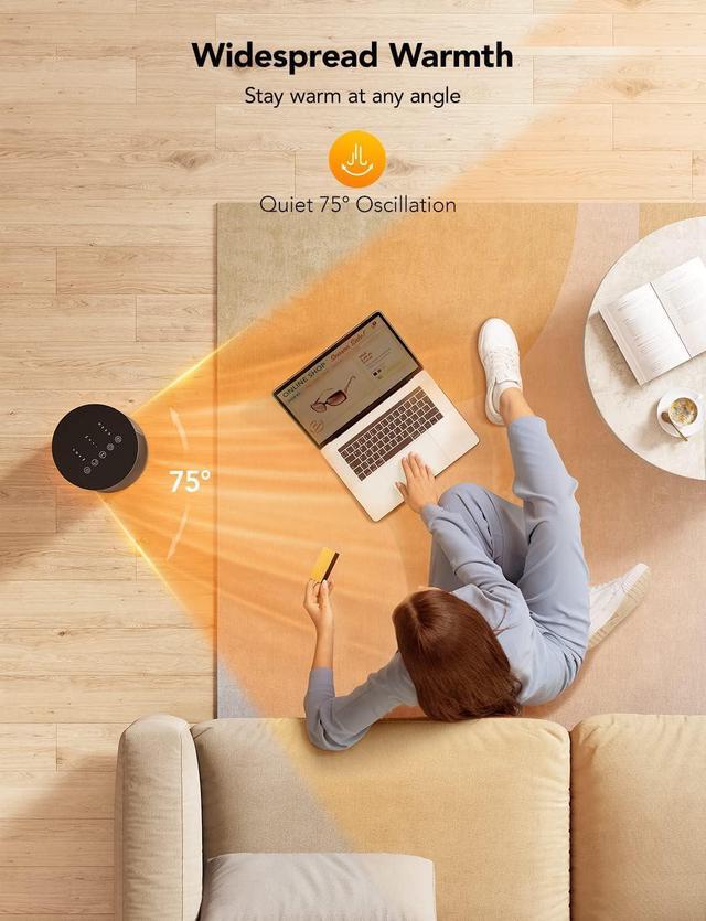 Alt view image 4 of 7 - Govee Smart Space Heater for Indoor Use, 75°Oscillating Portable Ceramic Electric Heater with Thermostat, App & Voice Remote, Auto Modes, 24H Timer, Overheating & Tip-Over Protection Heat for Office