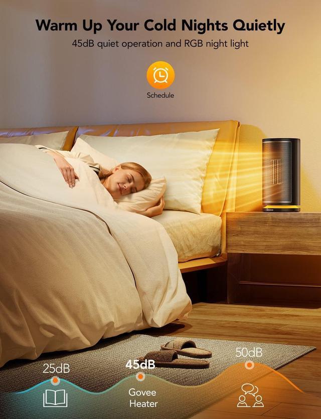 Alt view image 6 of 7 - Govee Smart Space Heater for Indoor Use, 75°Oscillating Portable Ceramic Electric Heater with Thermostat, App & Voice Remote, Auto Modes, 24H Timer, Overheating & Tip-Over Protection Heat for Office