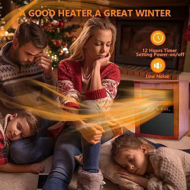 Alt view image 4 of 7 - Air Choice Electric Space Heater, 1500W Infrared Heater w/ 3 Heating Mode, Thermostat, Remote Control & 12h Timer, Small Portable Room Heaters for Indoor Use, Bedroom, Office, Living Room, Dark Walnut