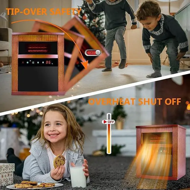 Alt view image 5 of 7 - Air Choice Electric Space Heater, 1500W Infrared Heater w/ 3 Heating Mode, Thermostat, Remote Control & 12h Timer, Small Portable Room Heaters for Indoor Use, Bedroom, Office, Living Room, Dark Walnut