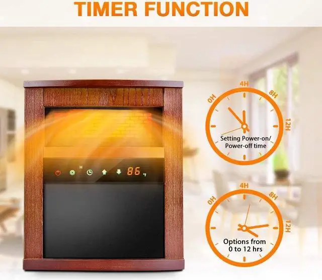 Alt view image 7 of 7 - Air Choice Electric Space Heater, 1500W Infrared Heater w/ 3 Heating Mode, Thermostat, Remote Control & 12h Timer, Small Portable Room Heaters for Indoor Use, Bedroom, Office, Living Room, Dark Walnut