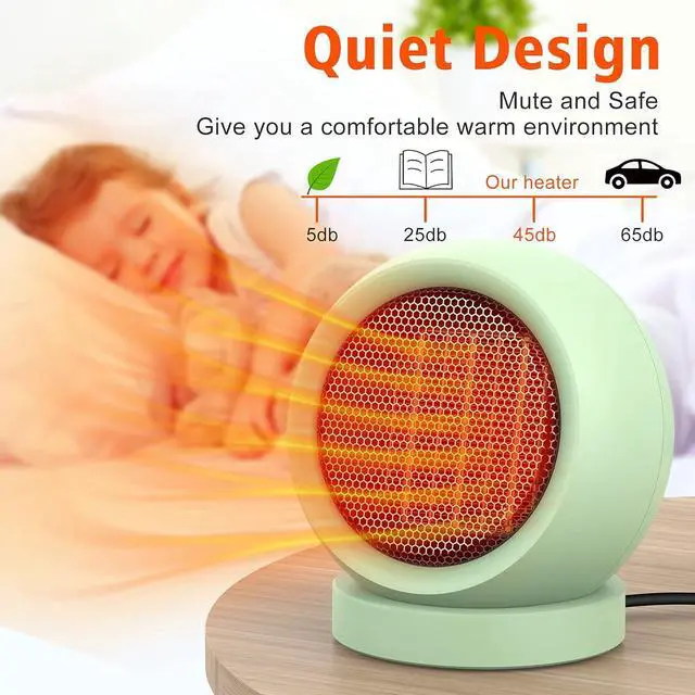 Alt view image 2 of 7 - Space Heater,PTC Ceramic Electric Desktop Heater High Output Fan for Home Bedroom Office Desk Indoor Use(Green)