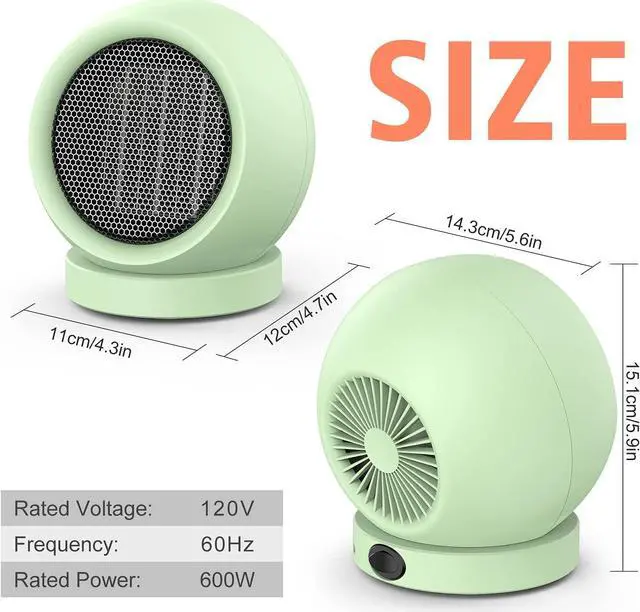 Alt view image 6 of 7 - Space Heater,PTC Ceramic Electric Desktop Heater High Output Fan for Home Bedroom Office Desk Indoor Use(Green)