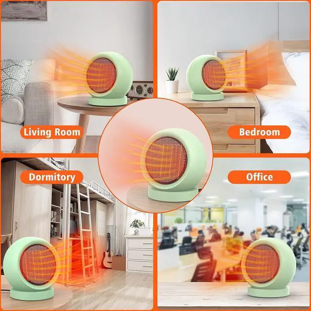 Alt view image 7 of 7 - Space Heater,PTC Ceramic Electric Desktop Heater High Output Fan for Home Bedroom Office Desk Indoor Use(Green)