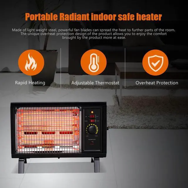 Alt view image 2 of 7 - Homeleader ETL Portable Radiant Heater, 1250W/1500W Space Heater for Indoor Use, Rapid Heating with Adjustable Thermostat, Perfect for garages, Black