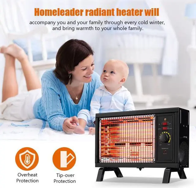 Alt view image 4 of 7 - Homeleader ETL Portable Radiant Heater, 1250W/1500W Space Heater for Indoor Use, Rapid Heating with Adjustable Thermostat, Perfect for garages, Black
