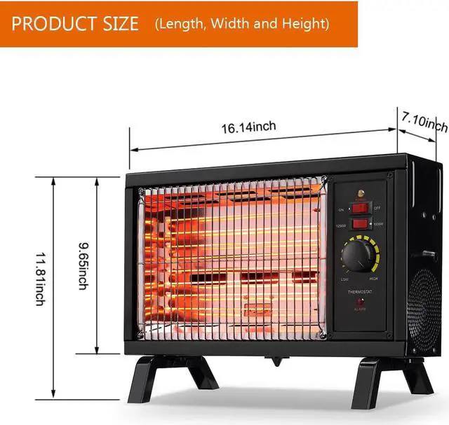 Alt view image 5 of 7 - Homeleader ETL Portable Radiant Heater, 1250W/1500W Space Heater for Indoor Use, Rapid Heating with Adjustable Thermostat, Perfect for garages, Black