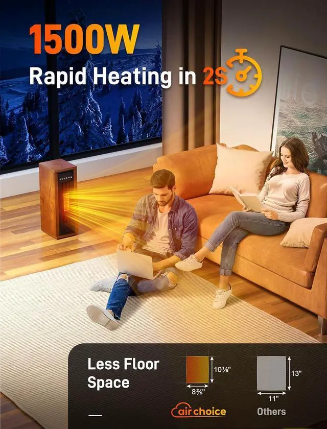 Alt view image 2 of 7 - Air Choice Infrared Space Heater, 1500W PTC Portable Electric Heaters Fast & Quiet Heating Tower Room Heater for Bedroom, Office, Home