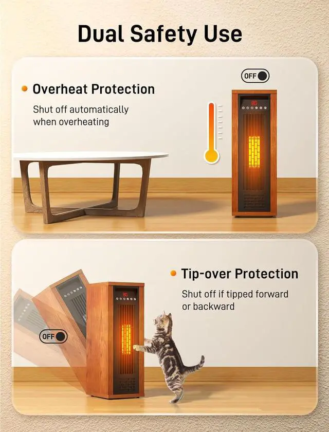Alt view image 5 of 7 - Air Choice Infrared Space Heater, 1500W PTC Portable Electric Heaters Fast & Quiet Heating Tower Room Heater for Bedroom, Office, Home