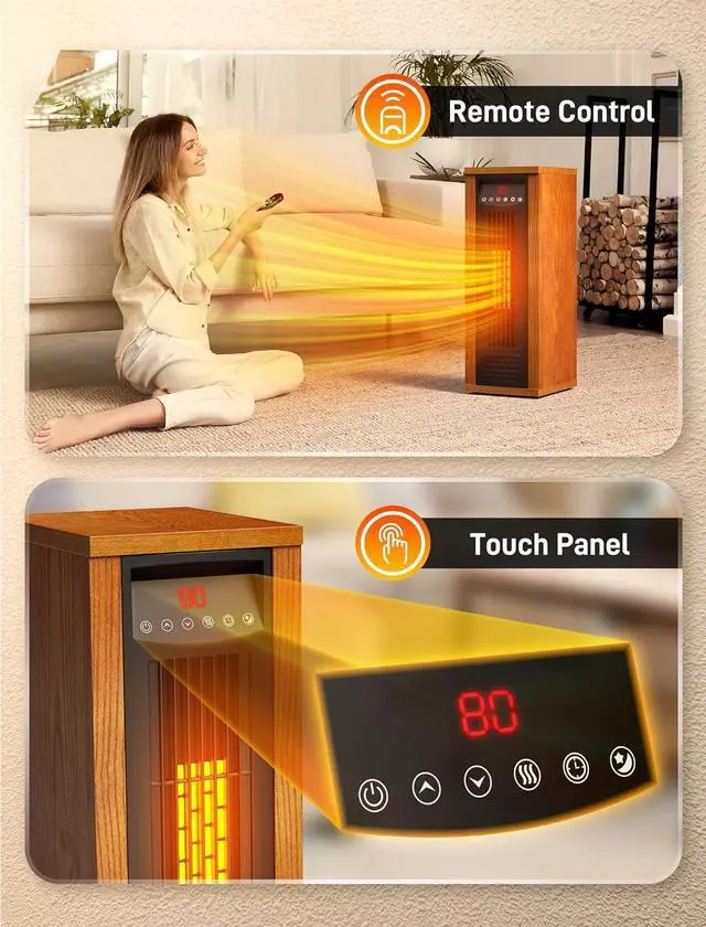 Alt view image 7 of 7 - Air Choice Infrared Space Heater, 1500W PTC Portable Electric Heaters Fast & Quiet Heating Tower Room Heater for Bedroom, Office, Home