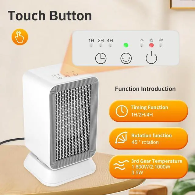 Alt view image 3 of 6 - AIDENOEY Space Heater with 3 Modes1000W Energy Efficient Quiet Mini Portable Heaters, 45°PTC Ceramic Fast Heater with Timer & Auto Shut Off Function for Office Home Indoor Use (White)