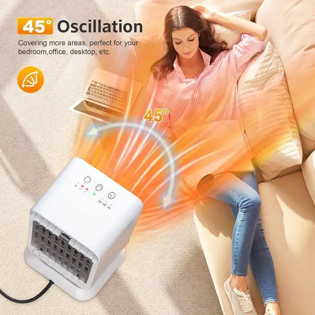 Alt view image 5 of 6 - AIDENOEY Space Heater with 3 Modes1000W Energy Efficient Quiet Mini Portable Heaters, 45°PTC Ceramic Fast Heater with Timer & Auto Shut Off Function for Office Home Indoor Use (White)