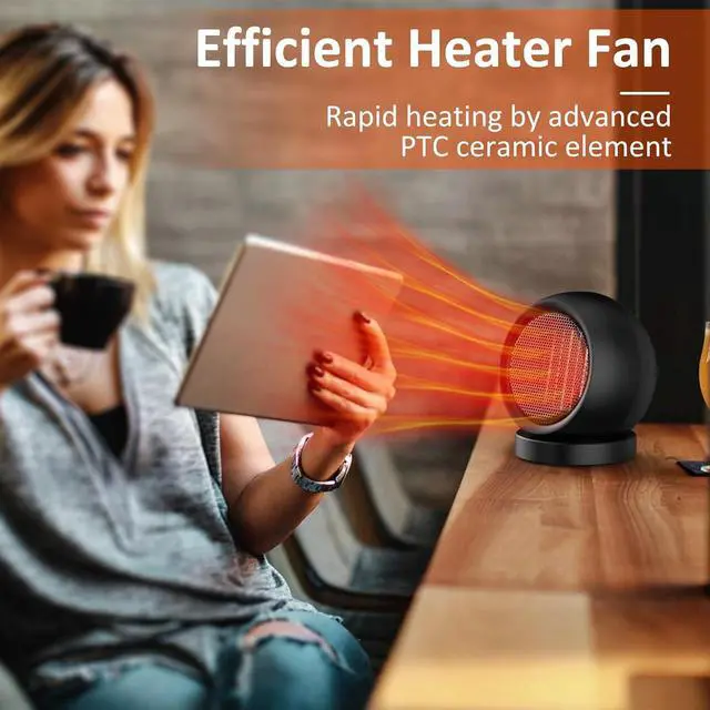Alt view image 2 of 7 - Desk Heater,Small Space Heaters for Indoor Use,Safe and Quiet Desktop Heater for Bedroom Home Office(Black)