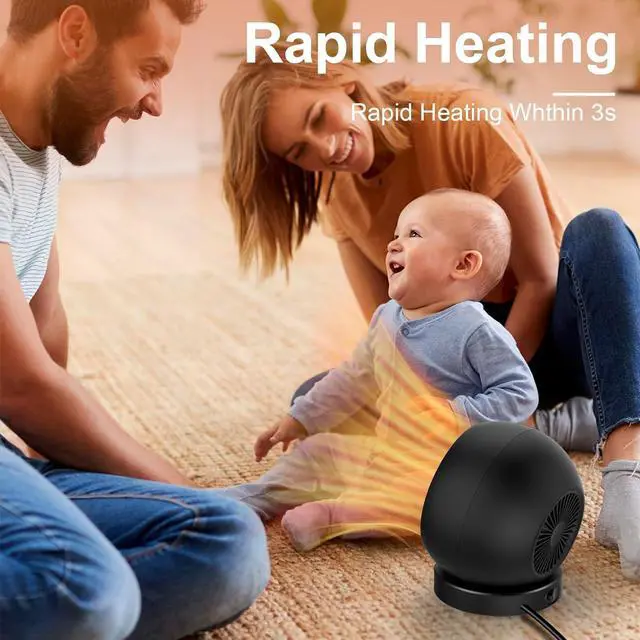 Alt view image 3 of 7 - Desk Heater,Small Space Heaters for Indoor Use,Safe and Quiet Desktop Heater for Bedroom Home Office(Black)