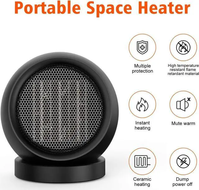 Alt view image 4 of 7 - Desk Heater,Small Space Heaters for Indoor Use,Safe and Quiet Desktop Heater for Bedroom Home Office(Black)