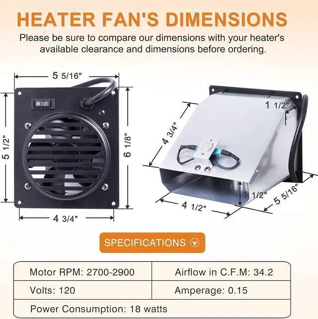 Alt view image 2 of 7 - Adviace Wall Heater Blower Fan for Dyna-Glo, Mr. Heater and Kozy World Vent Free Heaters, Replacement WHF100 Dyna-Glo Heater Fan for Dyna-Glo NG, LP, Natural Gas, Liquid Propane Vent Free Wall Heater