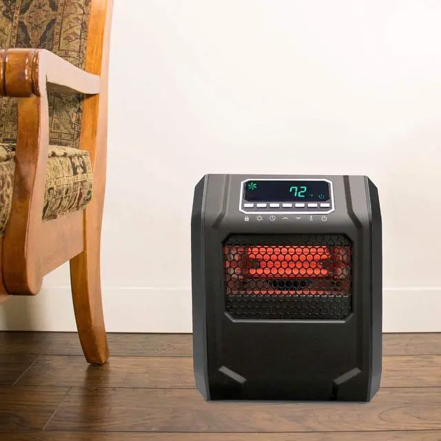 Alt view image 4 of 7 - LifeSmart 1500 Watt 4 Element Portable Electric Infrared Quartz Bulb Room Heater for Indoor Use with 3 Heat Settings and Digital Panel, Black