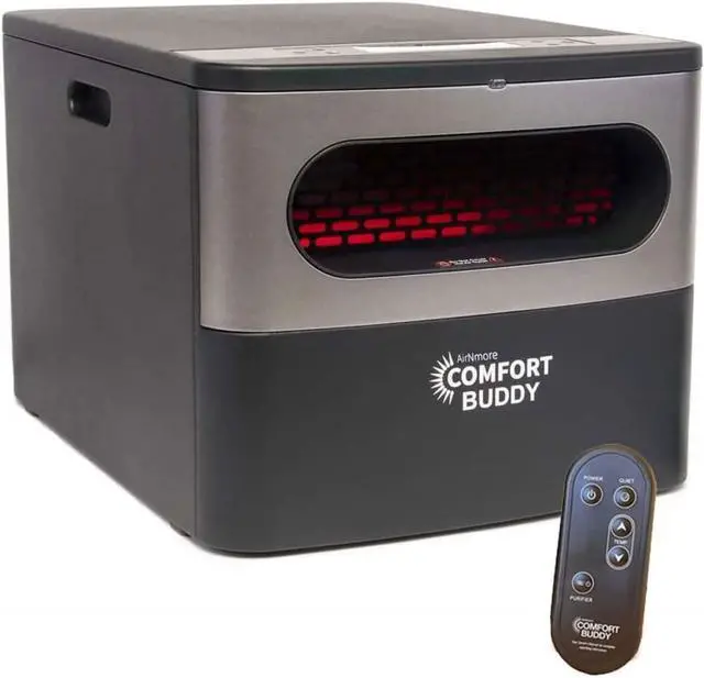 Main image of Comfort Buddy,Space Heater by AirNmore, Unique Small Form Factor for Small Areas, On-Top Controls plus Handheld Remote, Intertek Listed, Great for Bedrooms, Basements, Garages, 2-year warranty.