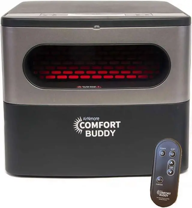 Alt view image 2 of 7 - Comfort Buddy,Space Heater by AirNmore, Unique Small Form Factor for Small Areas, On-Top Controls plus Handheld Remote, Intertek Listed, Great for Bedrooms, Basements, Garages, 2-year warranty.