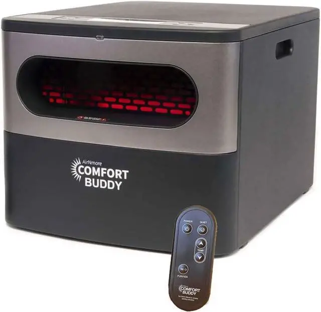 Alt view image 3 of 7 - Comfort Buddy,Space Heater by AirNmore, Unique Small Form Factor for Small Areas, On-Top Controls plus Handheld Remote, Intertek Listed, Great for Bedrooms, Basements, Garages, 2-year warranty.
