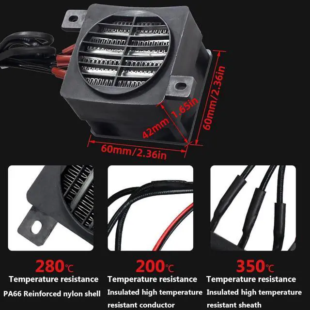 Alt view image 4 of 5 - PTCYICU PTC Fan Heater 200W 110V, Ceramic Fast-Heating Element with Plug | Energy Saving Constant Temperature Thermistor Insulation PTC Car Auto Air Heater Tool for Indoor Outdoor Small Room Use, 60mm