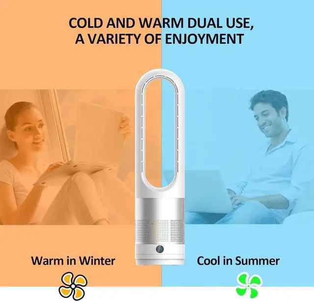 Alt view image 2 of 7 - Bladeless Tower Fan, 1400W Space Heater & 40W Cooler Fan Combo with Remote, 80°Oscillation, 8 Speeds and 3 Heating Modes, 9H Timer, LED Display, Fast Safety Heat and Quiet for Bedroom, Kitchen, Office