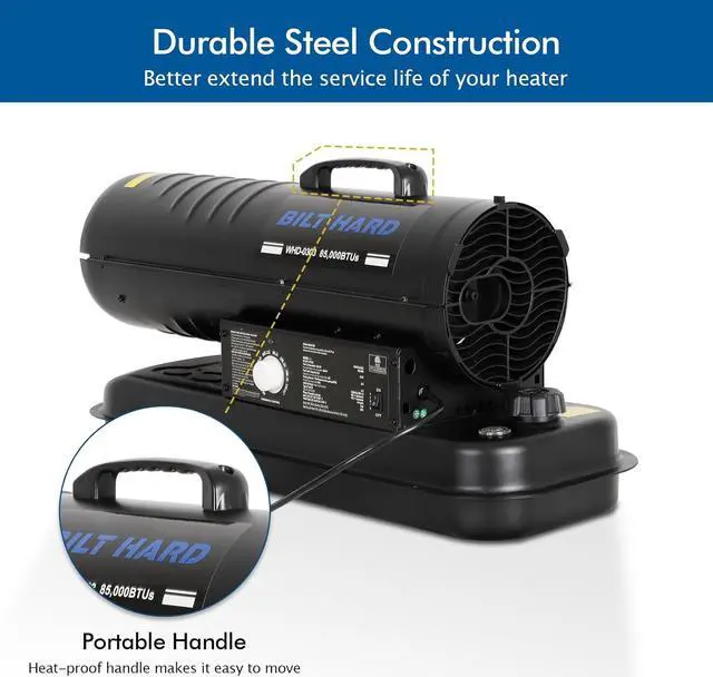 Alt view image 6 of 7 - BILT HARD 85,000 BTU Forced Air Kerosene Diesel Heater, Portable Torpedo Space Heater with Thermostat Control for Outside, Jobsite, Garage, and Construction Sites, CSA Certified