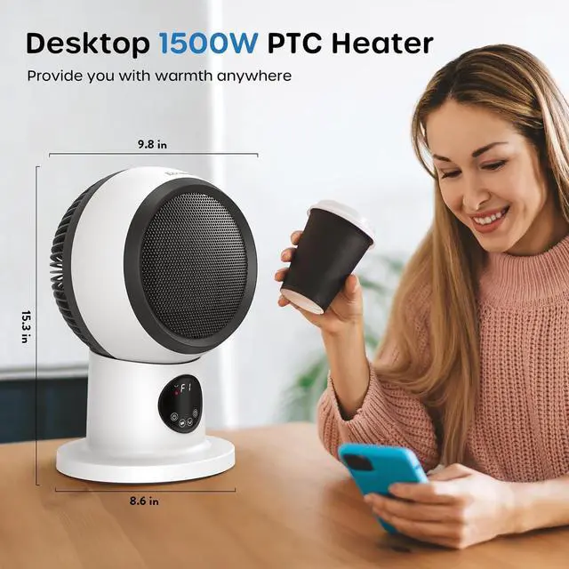 Alt view image 2 of 6 - ECOWELL Space Heater Fan Combo, 1500W 2S Fast Heating Electric Ceramic Heater with Remote & LED Display, Overheating and Tip-Over Protection, Portable Quiet Modern Air Circulator Heating Fan