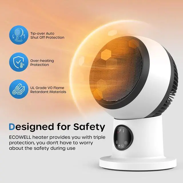Alt view image 4 of 6 - ECOWELL Space Heater Fan Combo, 1500W 2S Fast Heating Electric Ceramic Heater with Remote & LED Display, Overheating and Tip-Over Protection, Portable Quiet Modern Air Circulator Heating Fan